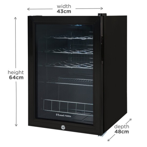 Russell Hobbs Drinks Fridge Wine Cooler 62L Black Lockable RHGWC4B-LCK